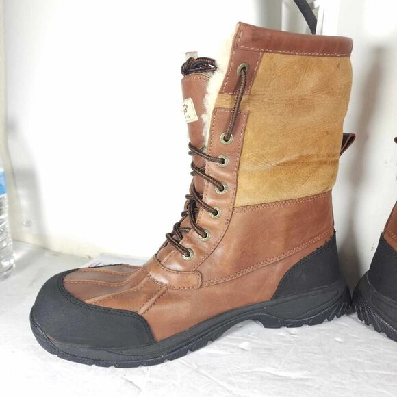UGG Men’s Butte US11 Brown Leather Waterproof Sheepskin Vibram Winter Boots - Picture 6 of 16